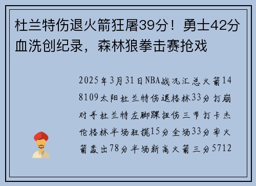 杜兰特伤退火箭狂屠39分！勇士42分血洗创纪录，森林狼拳击赛抢戏